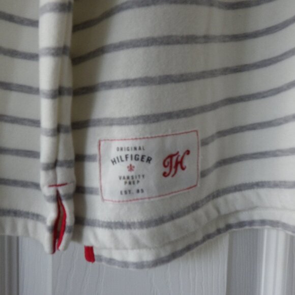 Tommy Hilfiger Sweater Men’s Pullover Size XL White Grey Stripes Elbow Pads - Picture 3 of 11